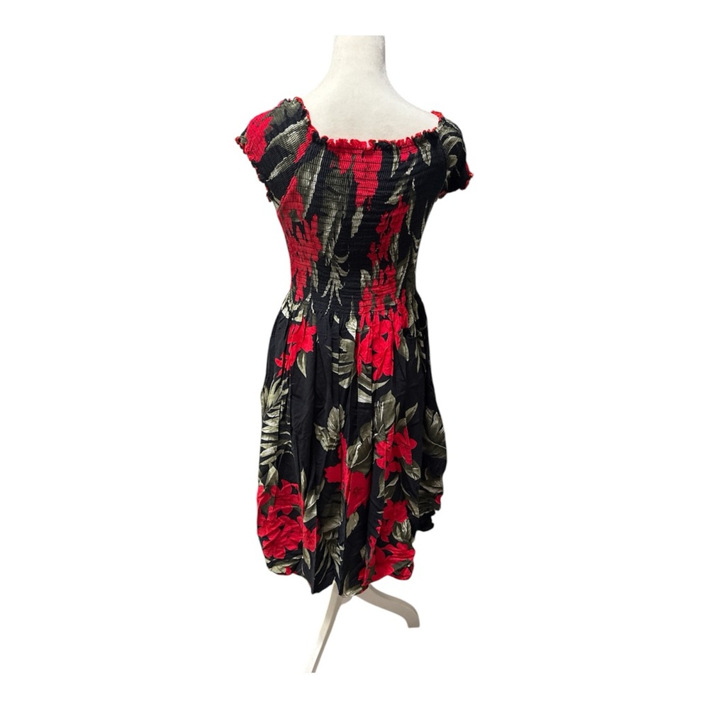 Floral Black and Red Dress One Size